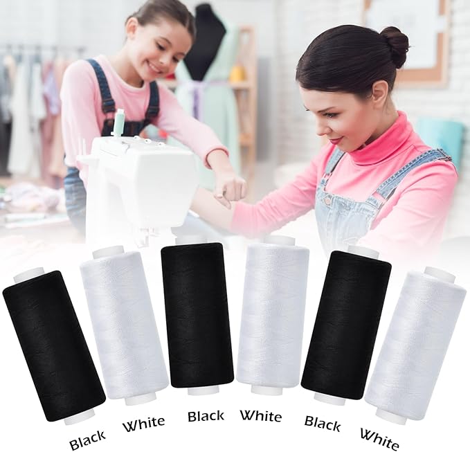 6 Pcs Sewing Thread Kit, 400 Yards Each Spool 402 Polyester Thread with Sewing Needle & Threader, Sewing Threads for Sewing Machine, Hand Stitching, Embroidery