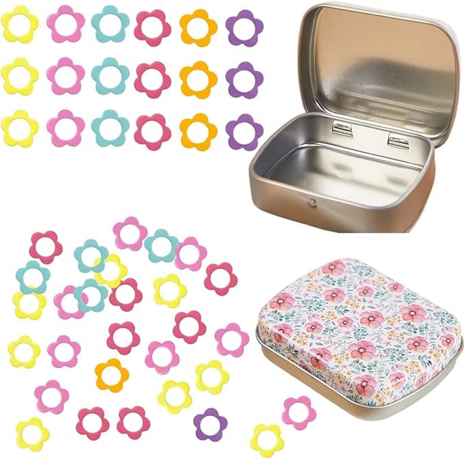 Hilsayum Flower Shape Metal Stitch Markers,50Pcs Colorful Stitch Markers with Storage Box