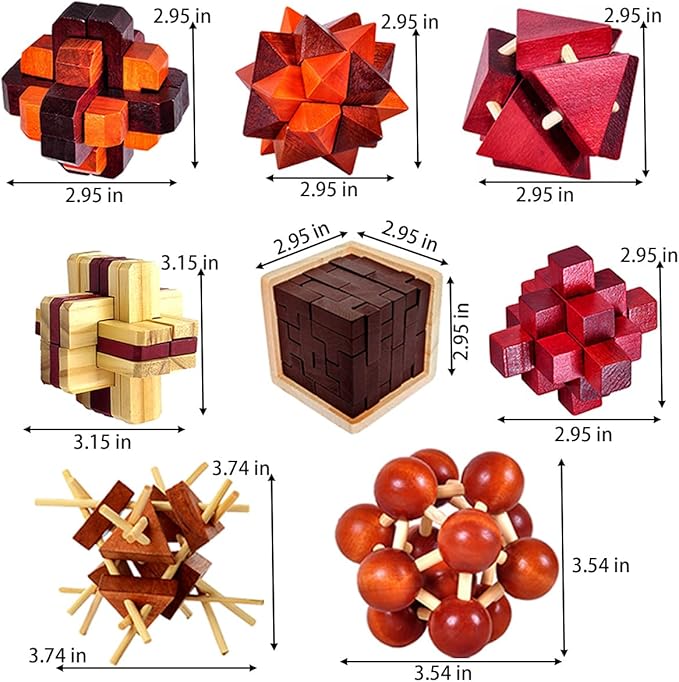 18 Pack Wooden Brain Teaser Puzzles Wooden Burr Puzzles Brain Teaser Puzzle with Gift Packing Box Magic Puzzle Games Toys for Kids and Adults by AHYUAN (Classical Wood)