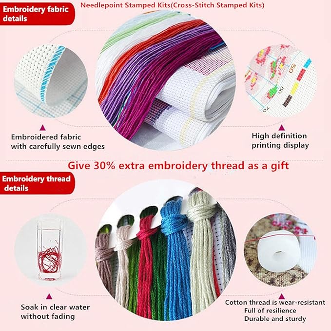 Fanxvivy Stamped Cross Stitch Kits for Adults Beginners Pillow Needlepoint Kit with Embroidery Pattern Needlework Kit Prestamped Stitches Kit 11CT Cross Stitching-Colorful Tulips 18x18 inch