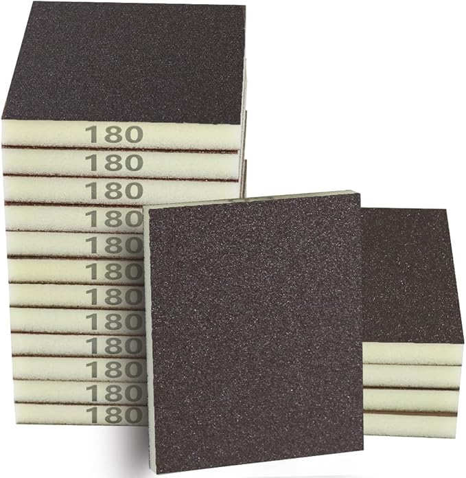 16PCS 180 Grits Sanding Sponge Fine Coarse Sanding Block, Washable and Reusable Wet Dry Sandpaper Sponge， Sander Sponges for Wood Drywall Metal Wood