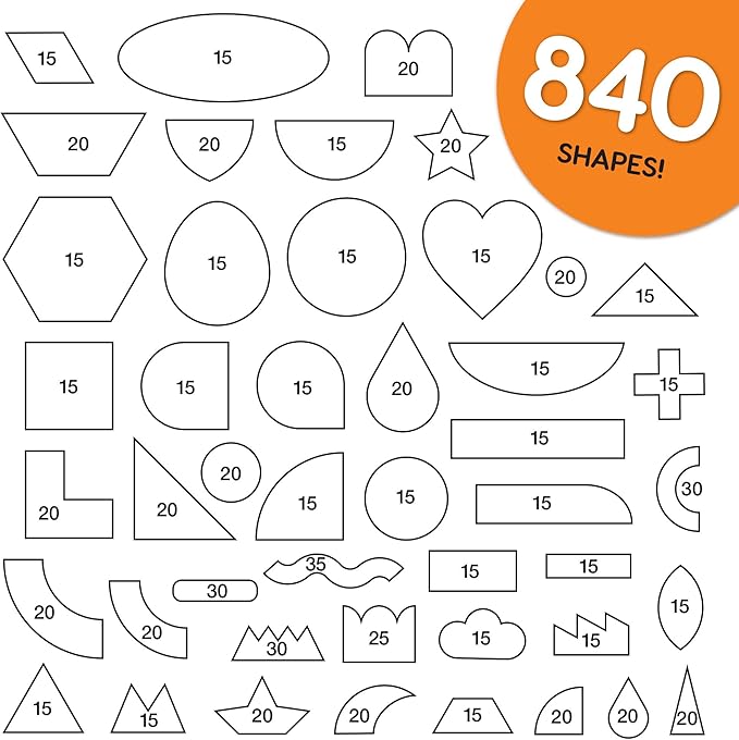 ARTshapes 840 pc Creative Paper Shapes Pack with 70+ Idea Guide - US Made Card Stock - Punch Out Funky DIY Craft Supplies for Whimsical Art Designs, Paper Crafts, and Pattern Play 5 Festive Colors