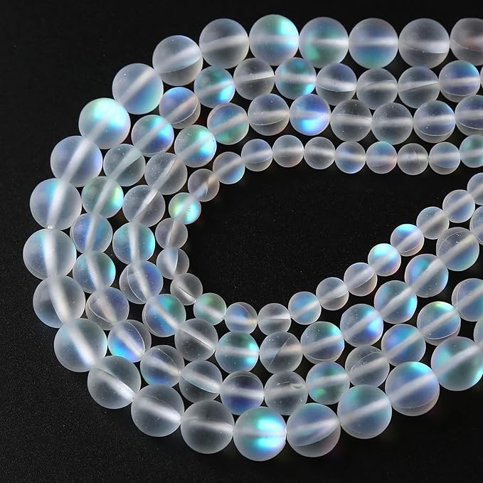 32pcs 10mm Natural White Mystic Aura Quartz Beads Frosted Matte Moonstone Round Loose Beads For Jewelry Making DIY Bracelet Necklace 15"