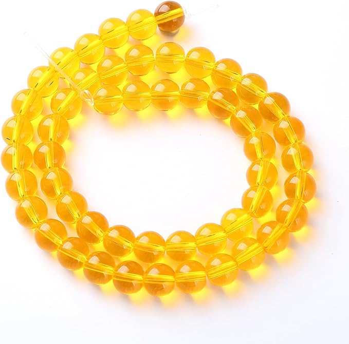 46pcs 8mm Smooth Yellow Crystal Glass Beads Citrine Round Loose Beads for Jewelry Making DIY Bracelet Necklace 15" Energy Healing Power Stone Beads