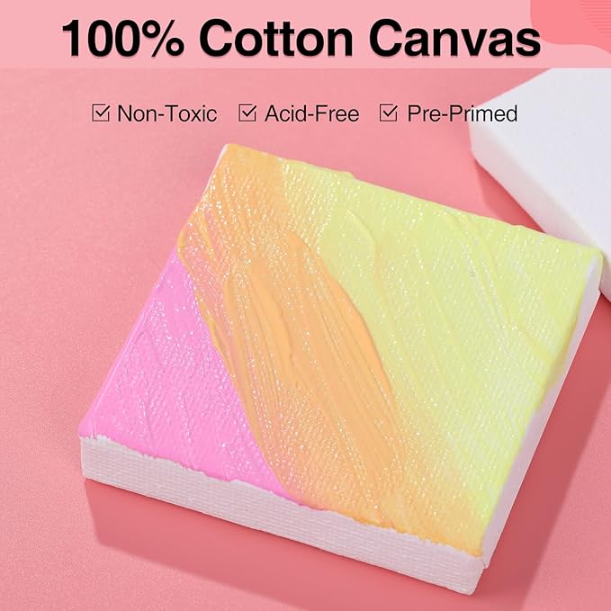 ESRICH Mini Canvases for Painting, Mini Canvas Bulk 100 Pack 2.4x2.4In, 2/5In Profile Small Square Canvases, Blank Canvases are Great for School Projects and Kids Birthday Parties, Home Decor Project.