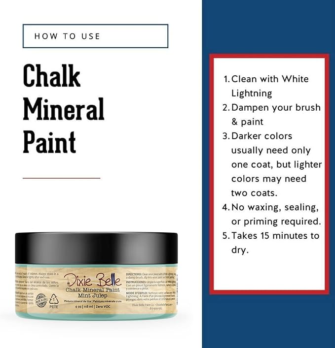 Dixie Belle Paint Company Chalk Finish Furniture Paint - Mint Julep (4oz) - Matte Mint Green Chic Chalk Mineral DIY Furniture Paint