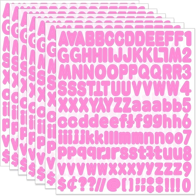 Alphabet Sticker, 1'' Pink Letter Stickers - 12 Sheets, Self-Adhesive Vinyl Mailbox Numbers & Letters for Bulletin Boards, Classroom & Home Decor