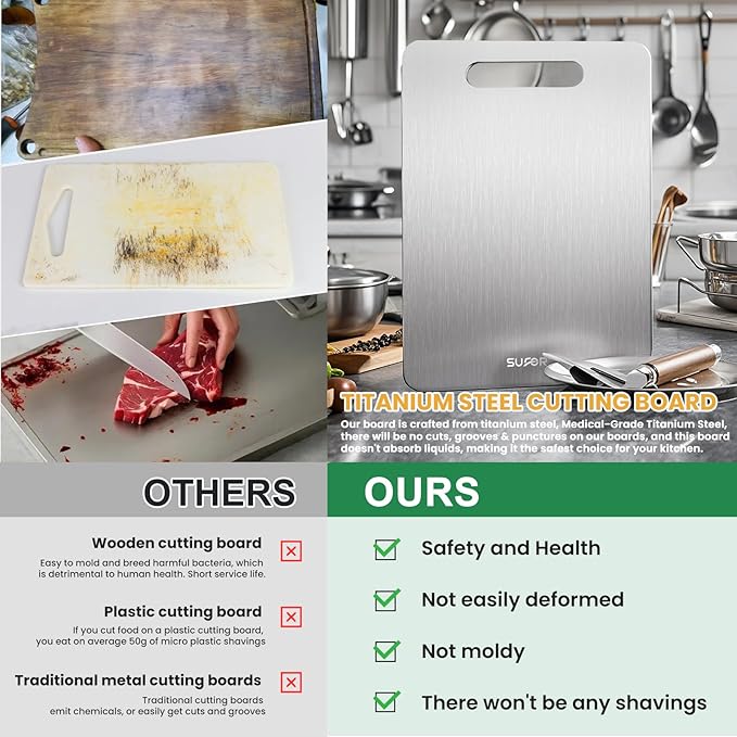 2 Pack Titanium Cutting Board - 100% Pure Titanium Cutting Boards For Kitche,Easy to clean, Double-sided food-grade Cutting Board For Cutting Meats, Fruits And Vegetables,15 * 11