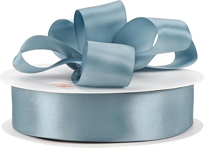 HUIHUANG Blue Satin Ribbon 1-1/2 inch x 100 Yards Dusty Blue Double-Faced Satin Ribbon for Flower Bouquet, Gift Wrapping, Eternal Roses, DIY Crafts, Bridal Shower Wedding Decor