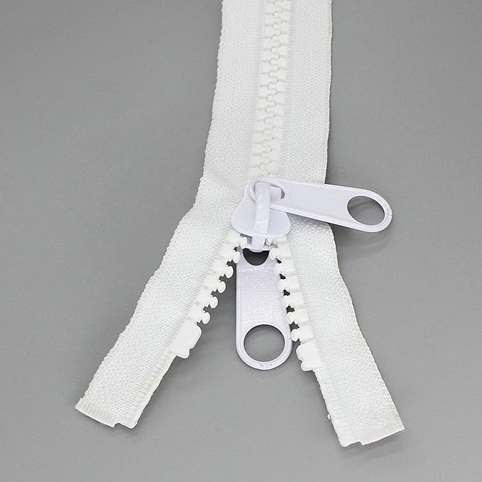 Leekayer 2PCS #10 48 Inch Heavy Duty Zippers for Sewing Separating Large Plastic Zippers White Tape with Double Pull Tab Slider, Sleeping Bag, Boat, Canvas, Cover, Trampoline, Dog Bed,Tent (48" 2pcs)