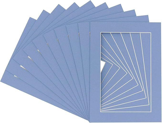 Pack of 25 Acid Free 11x14 Mats Bevel Cut for 8.5x11 Photos - Brittany Blue Precut Matboards for Pictures, Photos, Framing - 4-ply Thickness