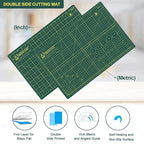 Headley Tools 18"x12" Thickened Self Healing Cutting Mat, A3 Rotary Cutting Sewing Mat for Crafts, Double Sided 5-Ply Table Cutting Board for Fabric Quilting Leather Arts Hobby Project, Green