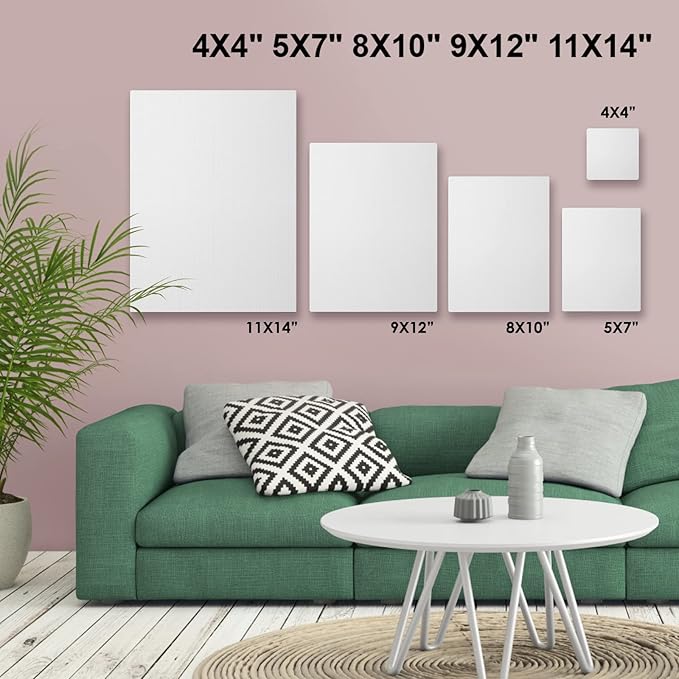GOTIDEAL18Pcs Stretched Canvases for Painting Multi Pack 4x4, 5x7, 8x10,9x12, 11x14 Set, Primed White - 100% Cotton Artist Blank Canvas Boards for Painting, Acrylic Pouring,Oil Paint
