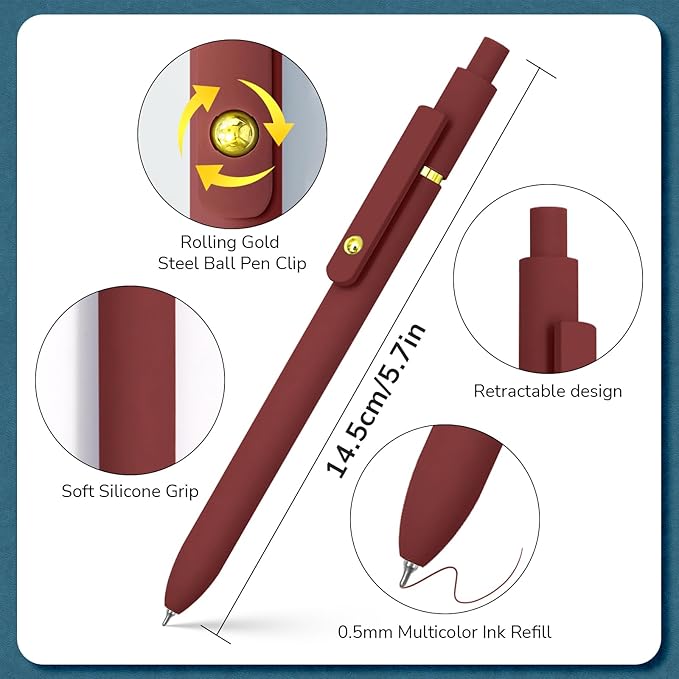 Colorful Pens, 6 Pcs Colored Pens Fine Point Smooth Writing Pen, 0.5mm Colored Ink Gel Pen for Journaling Note Taking Writing, Office School Supplies Gifts for Women (6 Pcs Gold Vintage)