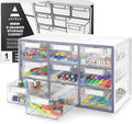 Arteza 9 Drawer Storage Cabinet, 16.1 x 9.3 x 9.8 inches, White, Plastic Drawers with Stoppers, Multi Compartment Organizer for Makeup and Art Supplies