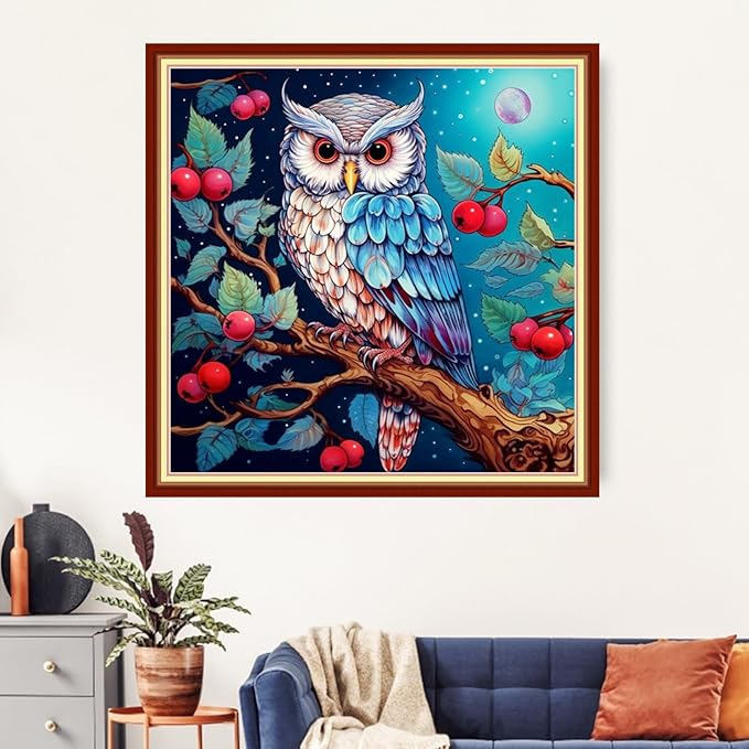 Artvxeay Cross Stitch Kits Stamped Full Range of Embroidery Kits for Beginners Adults 11CT Pattern Stitch Embroidery Kits Needlepoint Kits DIY - (Owl on Tree 18x18 inch)