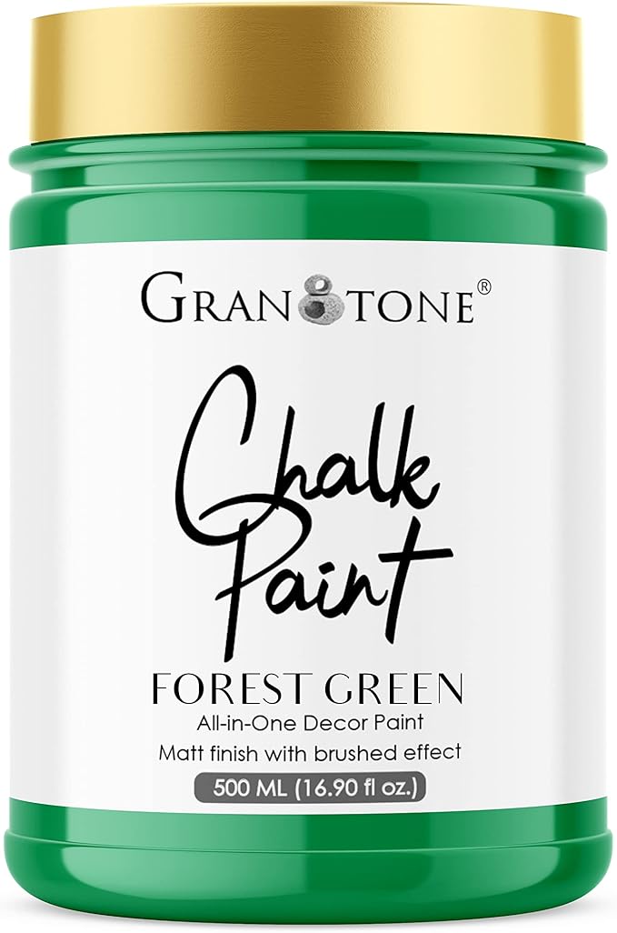 GRANOTONE Chalk Paint for Furniture, Matt-Finish Water-Based Acrylic Paint for Wood, Walls, Metal, Glass, Paper, Fabric Canvas, Maximum Coverage Chalk Paint for Kids & Adults, 500 Ml (FOREST GREEN)
