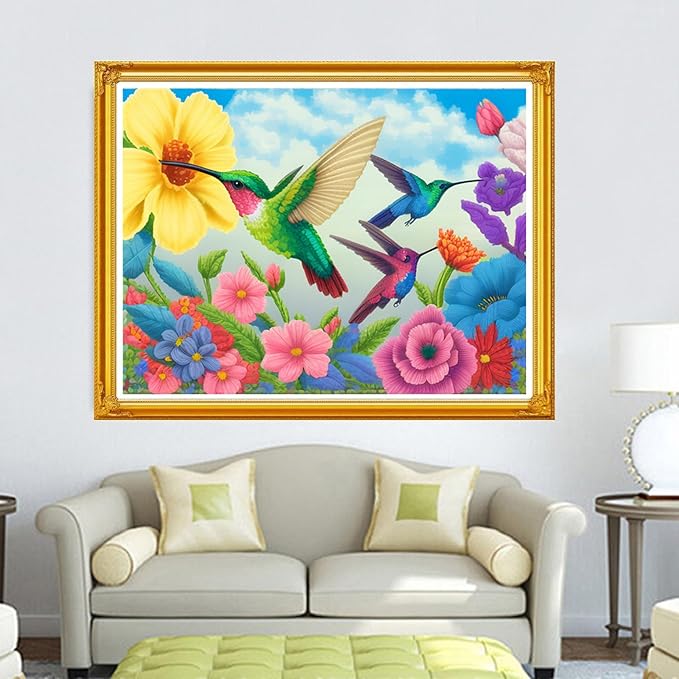 Dimensean Stamped Cross Stitch Kits Full Range of Embroidery Patterns Starter Kits for Beginners Adult or Kids DIY Cross Stitches Needlepoint Kits 11CT-Hummingbirds Gather Honey 15.7x19.7 inch