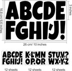 Bemeol Letter Stickers 432 Pieces 36 Sheets Bulletin Board Letters 3 Inch Classroom Alphabet Poster Board Letter for Bulletin Board Display School Decor(Black)