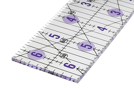 The Quilted Bear Quilting Rulers - Transparent Acrylic Non Slip Quilting, Patchwork & Sewing Ruler with Clear Black Lines & 30, 45 & 60 Degree Angles for Perfect Accuracy & Precision (2" x 6.5")