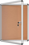 26"x20" Enclosed Bulletin Board, Lockable Weather-Resistant Aluminum Cork Noticeboard for School & Office, Silver Frame w/Cork