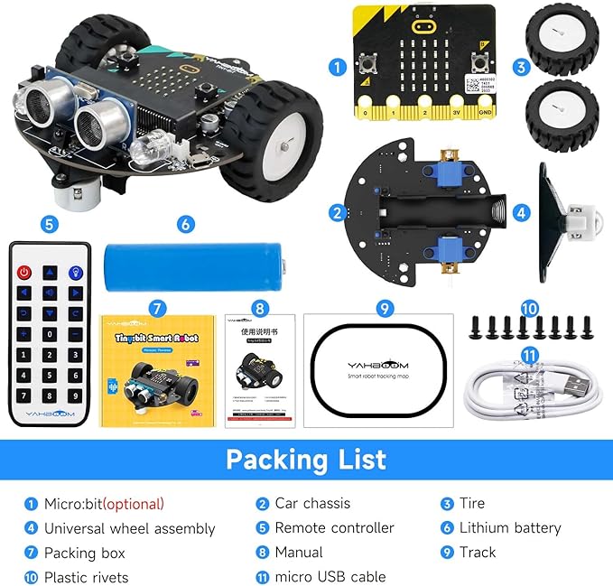 Yahboom Microbit V2 Start Robotic for Kids STEM Education Toy Car Kit DIY Programmable with Tutorial Super Cost-Effective (Robot with Micro:bit V2)
