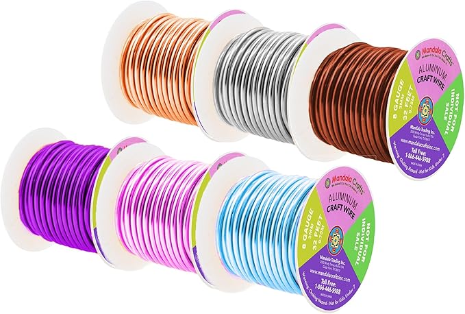 Mandala Crafts 8 Gauge Anodized Aluminum Craft Wire for Jewelry Making - 120 FT Colored Flexible Silver Copper Purple Pink Brown Ice Blue Wire - Bendable for Bonsai Armature Crafting Sculpting