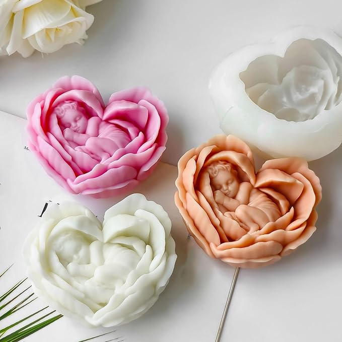 Heart Rose Flower Succulent Candle Mold - Baby Style - Resin Casting Silicone Molds for Home Decor & Candle Making Wave Spiral Mold