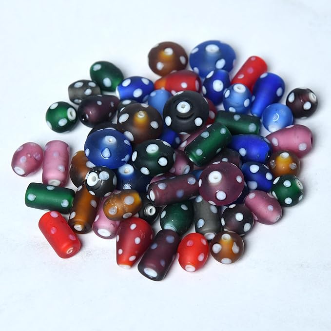 2/3 LB Bag of Assorted Glass Beads for Jewelry Making, Lampwork Murano Bead Mix for Bracelets and Necklaces, Crafting Beads Supplies Kit, Large & Small Beads (Polka Dot Beads)