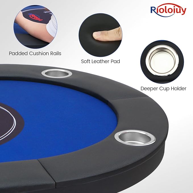 8 Player Poker Table Foldable, Texas Holdem Casino Table with Padded Rails & Cup Holders, Portable Folding Game Table for Home or Game Room, 71 Inch