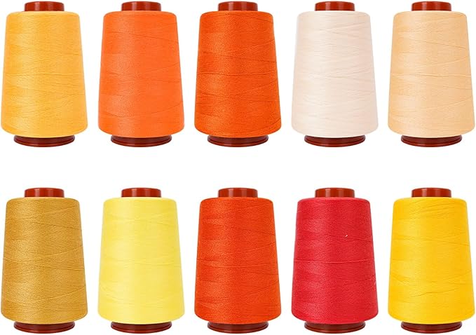 10 Pcs Sewing Thread, All Purpose Sewing Thread, 10 Spools Assorted Colors Each 800 Yards of Polyester Threads for Sewing Machine, Hand Stitching, Quilting, Serger (Yellow Color System)