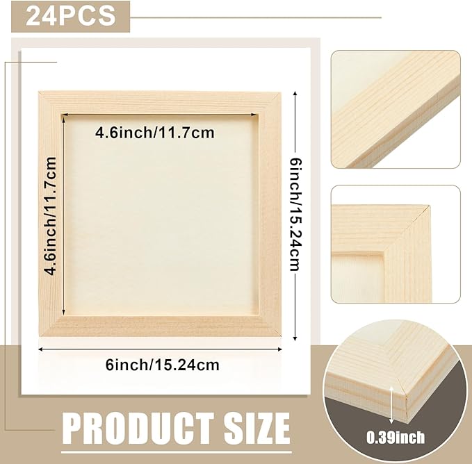 Kathfly 24 Pcs 6x6'' Wood Panel Boards, Unfinished Wood Canvas Panels for Painting Crafts DIY Drawing Pouring Art Projects