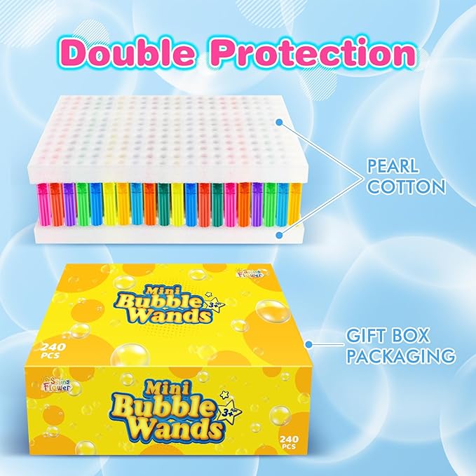SpringFlower 240 Pieces Mini Bubble Wands, Party Favors Assortment Toys for Kids,Themed Birthday, Halloween, Goodie Bags, Carnival Prizes, Wedding, Bubble Maker Outdoor Gifts for Girls & Boys