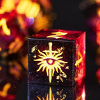 The Eye of Mystery Liquid Core DND Dice Set – Unique Resin Dice Set for Dungeons & Dragons – Red Flame Eye Dice Set for D&D Gifts