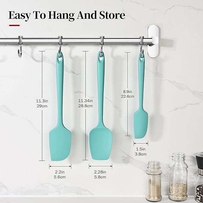 600ºF Heat Resistant Spatulas, High Heat Food Safe Semless Kitchen Silicone Scraper Set for Cooking Baking Mixing Scraping Stirring Nonstick Cookware Pan Bowl (3Pcs,Aqua Sky)