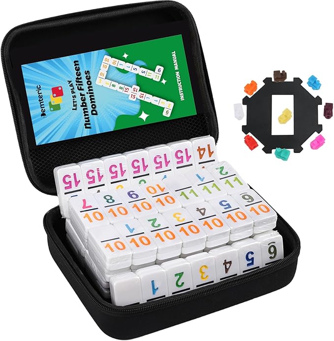 Mexican Train Dominoes Double 15 | 136 Colorful Number Dominos Tiles Travel Board Game for Family Nights, Cognitive Strategy Game for 2-8 Players