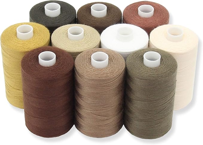 BlesSew Sewing Thread in Brown Color Tones - 10 Spools of Polyester Thread for Sewing Machine for Beginners, Hand Stitching & Quilting - 1000 yds Per Spool