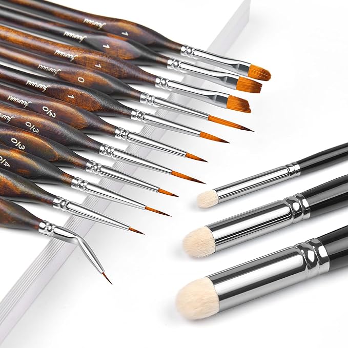 Miniature Paint Brushes with Domed Dry Brush Set for Miniature Painting, Fuumuui 14Pcs Miniature Model Paint Brush Set Dry Brush Miniatures for for Acrylic, Watercolor, Oil