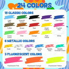 FansArriche Acrylic Paint Markers, 15mm Jumbo Felt Tip, 24 Colored Waterproof and Permanent Paint Pens for Tagging, Signs, Calligraphy, and Outdoor Paintings