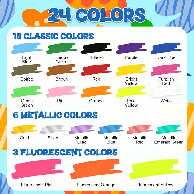FansArriche Acrylic Paint Markers, 15mm Jumbo Felt Tip, 24 Colored Waterproof and Permanent Paint Pens for Tagging, Signs, Calligraphy, and Outdoor Paintings