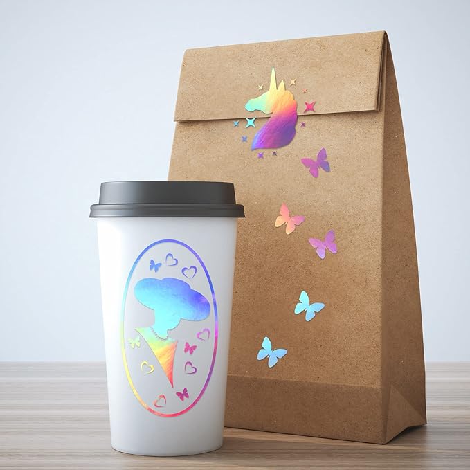 Outus 24 Sheets Holographic Sticker Paper Holographic Laminate Sheets Transparent Overlay Lamination Sticker Self Adhesive Vinyl Film A4 Size, 8.25 x 11.7 Inches(Laser Style)