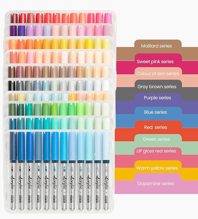 Woomer 120 Colors Acrylic Marker Pens, Soft Brush Tip, No Bleed & High Opacity Paint Pens, Water-based Non-toxic Acrylic Marker for Wood, Fabric, Rock, Glass, DIY Crafts Gift