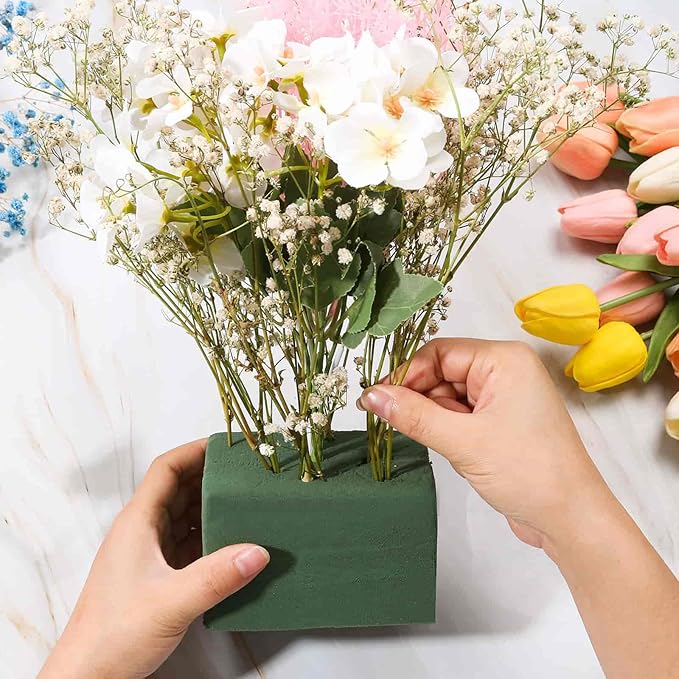 6 Pcs Floral Foam Blocks for Flower Arrangement (Larger Size 9” Lx4.3” Wx3” H) Wet and Dry Green Floral Foam for Wedding, Birthdays, Home Decorations