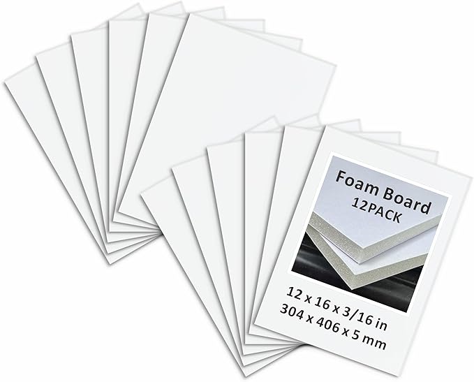 Foam Board 12 x 16 in, ZXUNLIEH 12 Pack White Poster Board, 3/16 in Thick Craft Foam Core Board, Puzzle Board, Double Sided, Foam Sheets for Picture, Project, Presentation, Artwork, Signage and Crafts
