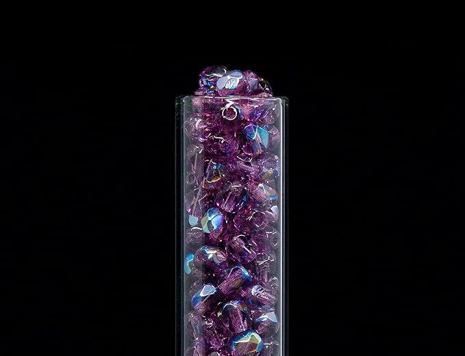 1.8 oz (50g, Approx. 600pcs) of Faceted Fire Polished Pressed Czech Glass Beads 4mm (0.16in), Amethyst AB Violet Purple 20060-28701 BCV