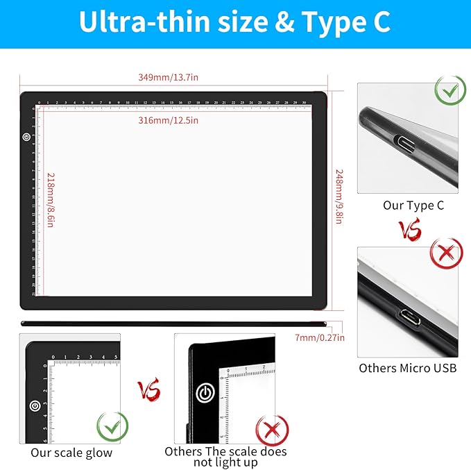 Elice A4 LED Tracing Light Box with 4 Clips, Ultra-Thin Diamond Art Light Board, Bright Light Pad, Lightbox for Tracing and Drawing, Artcraft Light Table for Weeding Vinyl, Diamond Painting, Sketching