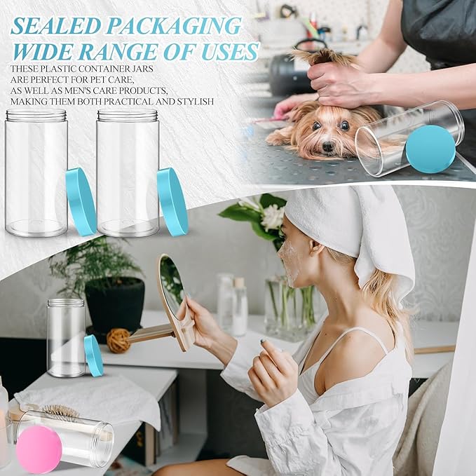 SATINIOR 12 Pack 32 oz Plastic Container Jars with Lids Round Clear Travel Cosmetic Container Slime Jars for Toiletries, Lotion, Cream, Ointments, Makeup, Rhinestone, Samples, Kitchen Storage(Blue)