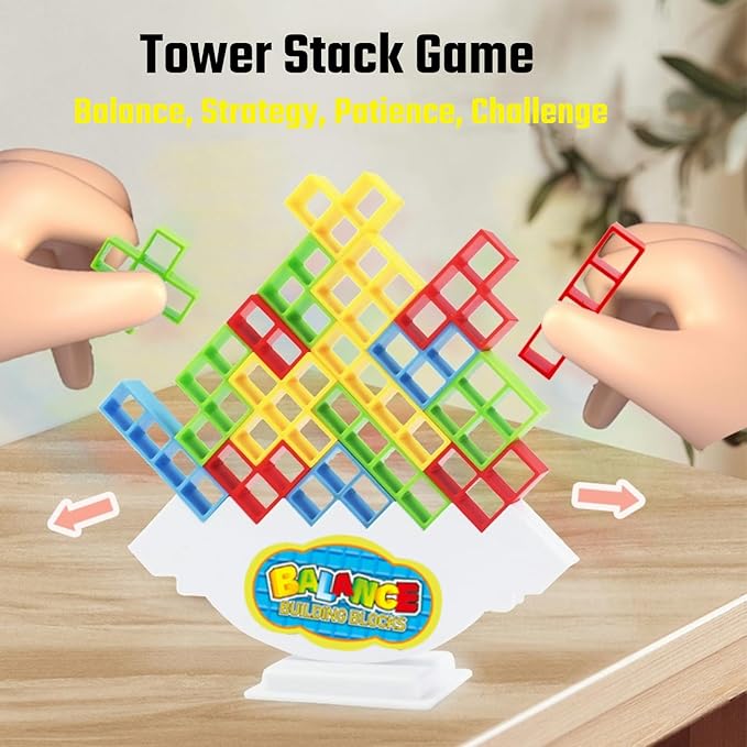 64 Pcs Tetra Tower Stack Game, Team Tower Tumble Giant Stacking Game, Balance Stacking Blocks Game for Kids Ages 6-12 & Adults, Family Party Board Games, Educational STEM Toys (2-4 Players)