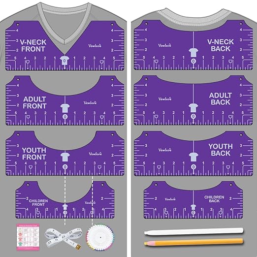 Vowlove Tshirt Ruler Guide Set for Cricut, Shirt Measure Ruler Centering Tool, Accessories for Sublimation Printers Blanks Product Bulk Embroidery Dtf Heat Press Transfers Ready to Press Film Tape