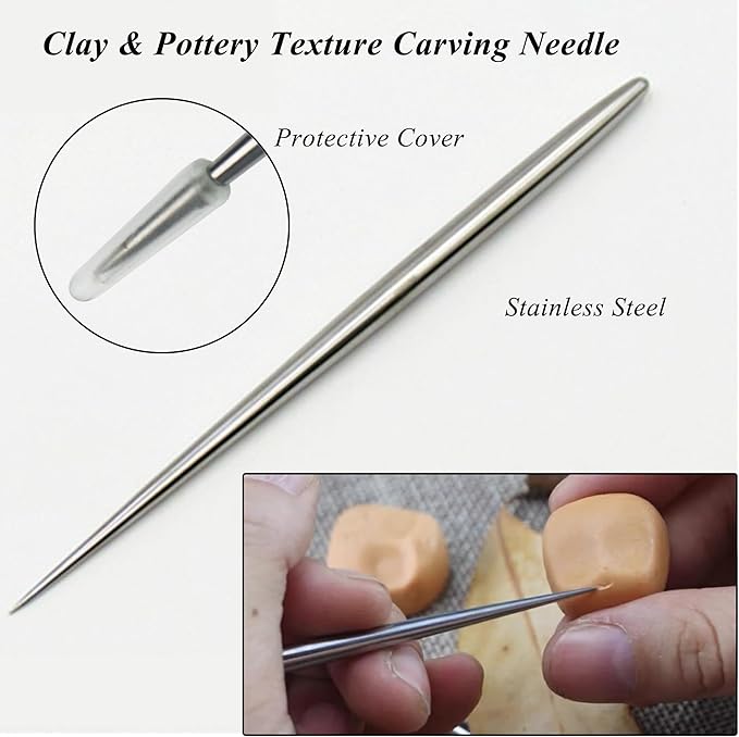 1 PCS Clay Needle Tools Sculpting Ceramics Pottery Carving Tools for Model Clay Supplies,Stainless Steel Ceramic & Pottery Needle Tools 5.9 Inch Texture Needle Pottery Scoring Tool,Silver, LXLVOUEG